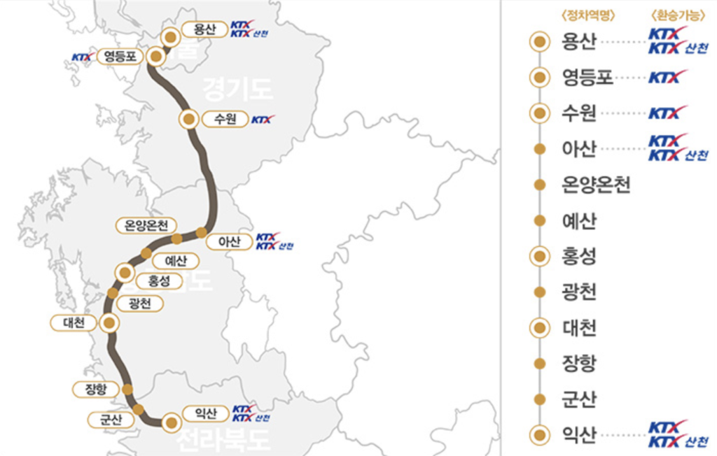 서해금빛열차 운행노선도