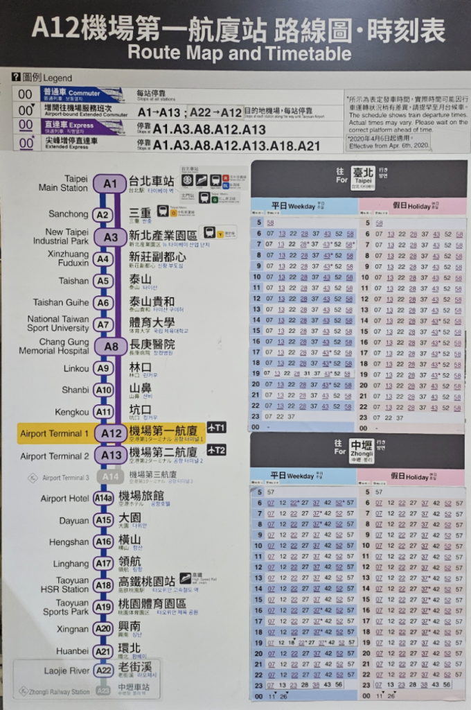 대만 공항철도(MRT) 시간표