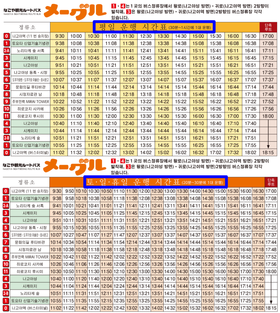 메구루버스 운행 시간표