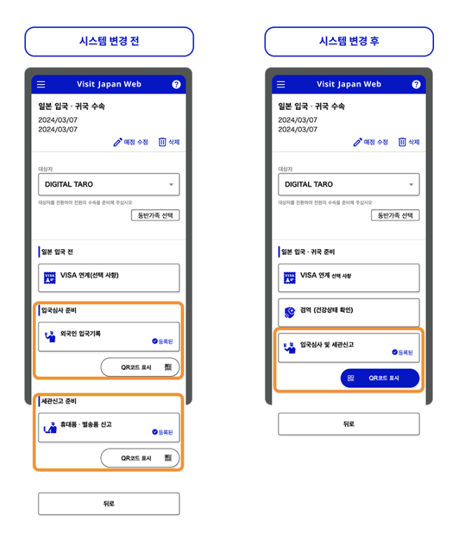 변경된 입국수속 시스템