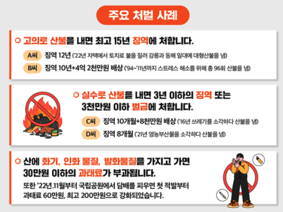 산불 원인제공자 처벌사례