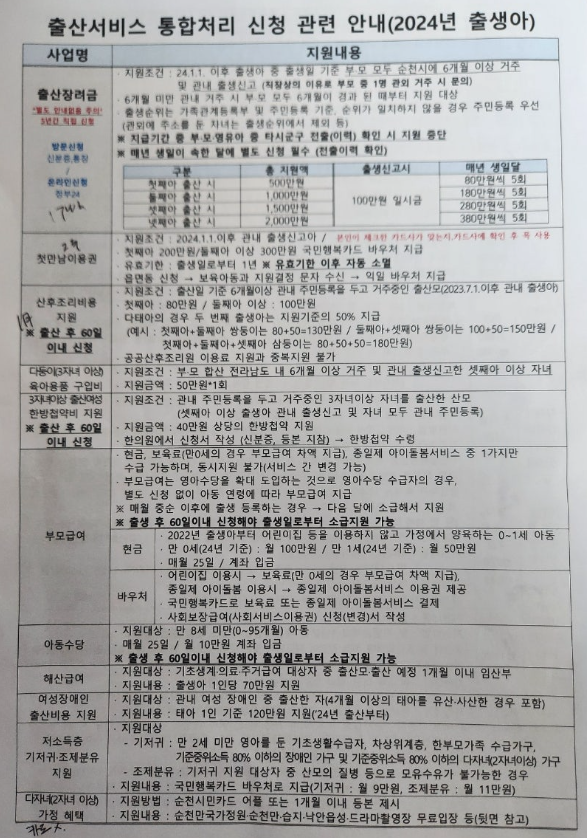 출산서비스 통합처리 신고
