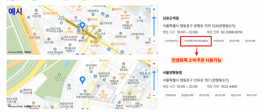 민생회복 소비쿠폰 사용가능한 다이소 매장 찾기 예시